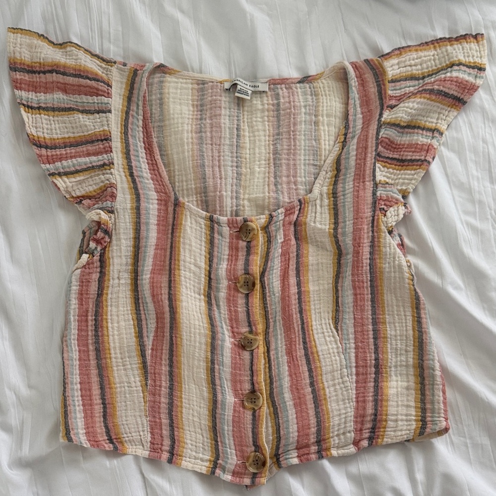 American Eagle Outfitters Striped Button Blouse